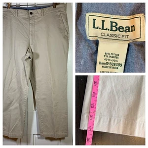 L.L.Bean Classic Fit Chino Pants Stretch Casual Khaki Beige Men's 40x30 (40x27) - Picture 1 of 11