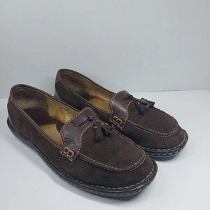 Born Women's Size 8 Classic Brown Leather Preppy Tassel Slip On Moc Loafer Shoes - Picture 1 of 13