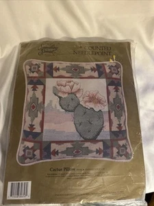 Southwestern Cactus Flower Pillow Counted Needlepoint Kit 14 inch Wool Yarn - Picture 1 of 9