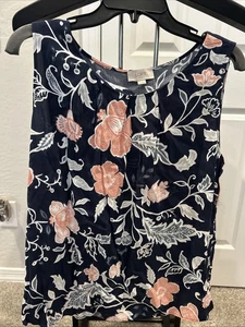 Loft Outlet Women's Navy Floral Tank Top Size Large Work - Picture 1 of 6