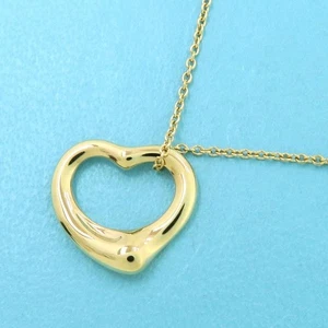 Tiffany & Co. Open Heart Pendant Elsa Peretti 18K Yellow Gold Chain Necklace 16' - Picture 1 of 7