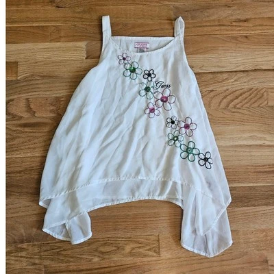 Guess Los Angeles White Colorful Floral Embroidery Girls Top Sz Large (14 Girl) - Image 1 of 4