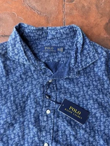 NWT Polo Ralph Lauren Indigo Paisley Bandana Button Up Shirt Men’s 2XL Blue - Picture 1 of 5