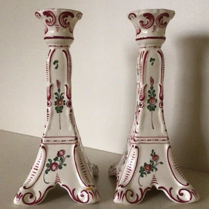 Antike/Vintage FAYENCE KERZENSTÄNDER ~ Frankreich ~ zwei Stück ~ 10 1/4" - Bild 1 von 12