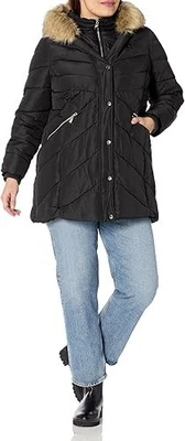 Avenue Plus Size Abigail Puffer Jacket Women's 26/28 Black Zipped Pockets L/S - Image 1 of 4