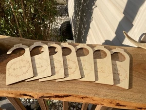 7 Pc Wood Baby Closet Hanging Tags Paintable -Vine Unisex NB~18/24mo 7”L 3” W - Picture 1 of 11