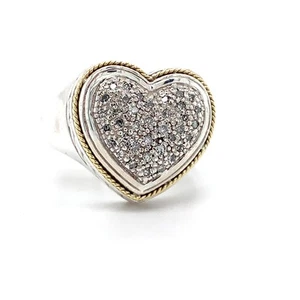 BH EFFY 925 Sterling Silver And 18K Gold Pave Diamond Heart Ring Size 8 - Picture 1 of 10