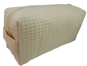 Borsa cosmetica waffle in cotone grande beige - Foto 1 di 3