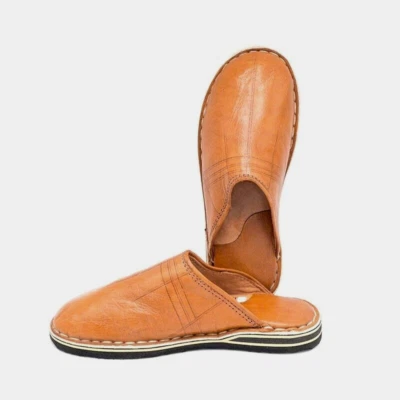 Babuchas de Cuero con Punta Redonda, 100% Artesanales Hechas a Mano en Marruecos - Imagen 1 de 4