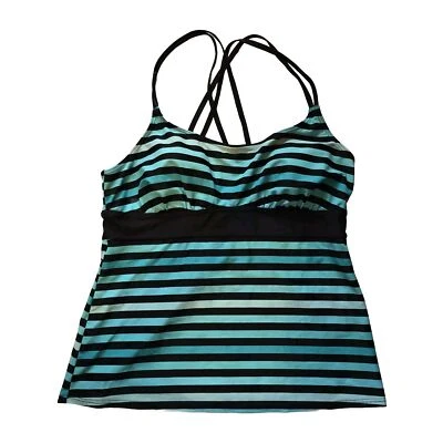 Camiseta de natación Tankini Tropical Escape para mujer 16 negra azul a rayas sujetador acolchado modesto Foto 1 de 4