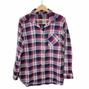Eddie Bauer | Burgundy & Navy Plaid Shirt, womens size XL - Picture 1 of 5