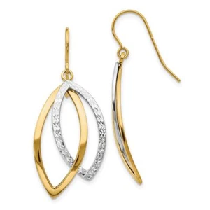 14K Solid Two Tone Gold Dangle Earrings - Picture 1 of 5