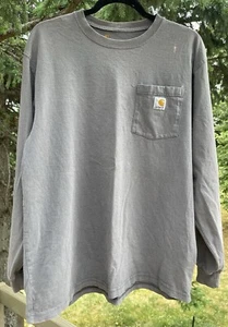 Carhartt Long Sleeve T-shirt Gray Work Size M Original Fit Bleach Distressed Pic - Picture 1 of 15