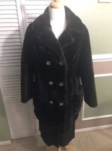 Glenoit Mills Women’s Coat Vintage Faux Fur Dark Brown 1950’s Winter - Picture 1 of 11