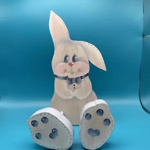 Easter Bunny Small Wood Decoration Hand Made Painted Signed Shelf or Wall Hanger - Picture 1 of 10