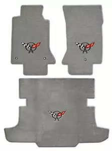 C5 Corvette Coupe & Hatchback Gray Grey Floor & Trunk Mat Set - Black Flags Logo - Foto 1 di 2