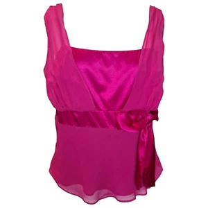 Monsoon Vintage Hot Pink Silk Chiffon Bow Top Womens Size UK 18 - Picture 1 of 6