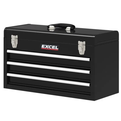 3 Drawers Portable Tool Chest Lockable Tool Box with Ball Bearing Runners Black - Image 1 of 4