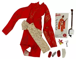 Barbie In Japan Outfit #821 Kimono Obi Samisen Shoes 2 Headpieces 1964 HTF - Picture 1 of 18