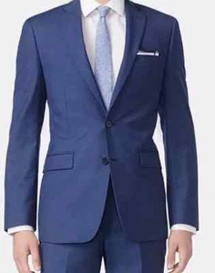 NWT Calvin Klein Men 44L Navy 100% Wool Blazer Sport Coat Suit Jacket MSRP $385 - Picture 1 of 8