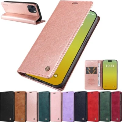 For iPhone 17 Pro 16 15 14 13 12 11 SE Magnetic Flip Leather Wallet Case Cover - Image 1 of 4