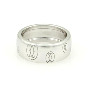 Cartier 18K White Gold Happy Birthday Logo 8mm Band Ring Size EU 50-US 5 - Picture 1 of 5
