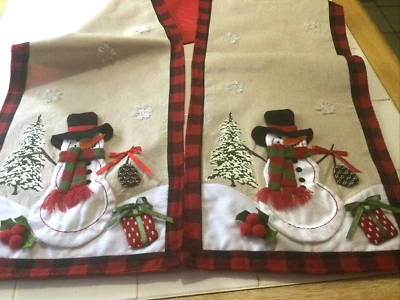 Christmas/Winter Table Runner 3D Snowman/Holiday Decor Buffalo Plaid Trim 72x13" - Image 1 of 4
