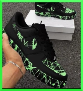 Custom Air Force 1 Green Mint Splatter Black Low/Air Force Custom Sneaker IN BOX - Picture 1 of 5