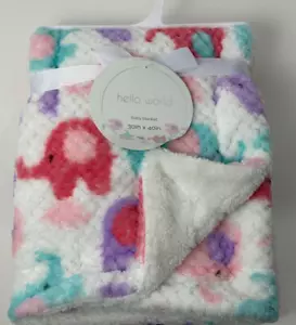 HTF NWT Hello World Pink Purple Aqua Teal And White Elephant Plush Baby Blanket - Picture 1 of 6