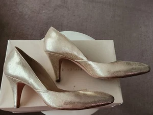Loeffler Randall Tasmin Pale Gold Crackled Leather Pump 10B Pre-Owned 8cm Heel - Picture 1 of 5