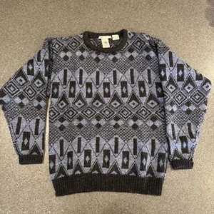 Vintage Umberto Severi 100% Wool Made In Italy Geometric Blue Grandpa Sweater M - Picture 1 of 5