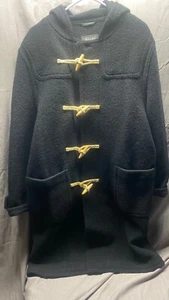 MTT Virgin Italian 100% Wool Black Dufflecoat Wood Toggle Damen Größe L - Bild 1 von 3