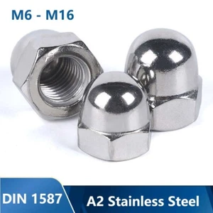 M6 - M16 Left Hand Thread Dome Nuts Hex Domed Nuts Stainless Steel A2 DIN 1587 - Picture 1 of 12