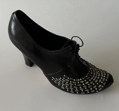 Calleen Cordero 6 Black Leather Studded Pointed Toe Pumps Lace up Whimisigoth - Image 1 of 4