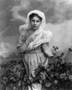 Lady Poses In Flower Patch Vintage 8x10 Reprint Of Old Photo - Picture 1 of 1