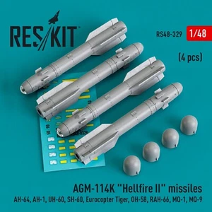 Misiles 1:48 ResKit RS48-0329 AGM-114K Hellfire II AH-64 UH-60 4 piezas 3D - Imagen 1 de 3