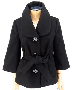FOREVER 21 BOUTIQUE Cape Coat SIZE MEDIUM Black Belted MOD Winter Jacket - Picture 1 of 7