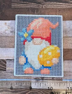 Handmade Cross Stitch Easter Gnome with Polka Dot Egg Magnet - Picture 1 of 2
