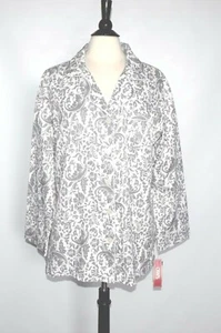 CHAPS Womens White Gray Long Sleeve Cotton Blend Buttons Down Gowns Size XL NWT - Picture 1 of 4