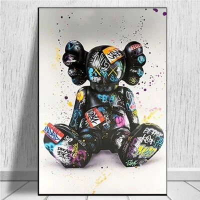 Kaws sitting graffiti canvas poster wall art home decor Urban Art Street Gift - Image 1 of 4