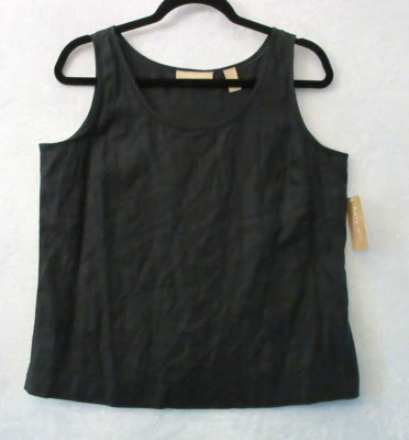 Kate Hill Tank Top Woman Petite Sz Large Black 100% Linen Stitch Detail NEW/tag - Image 1 of 4