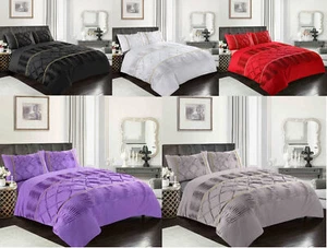 ELEANOR Duvet Cover & Pillowcase Diamante Lace Pleated Pintuck Fancy Bedding Set - Picture 1 of 6