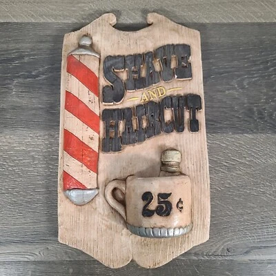 Letrero de yeso vintage de tiza publicitario de peluquero brillo y corte de pelo 3D Foto 1 de 4