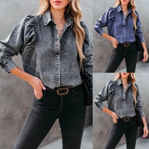 Herbst und Winter Revers Casual Fashion Street Style Jeanshemd Damen - Bild 1 von 10