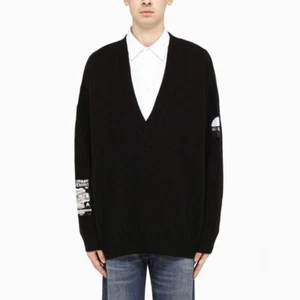 Fred Perry Raf Simons Oversized Patch Jumper Large P2P34" Black Wool No Brooch - Picture 1 of 9