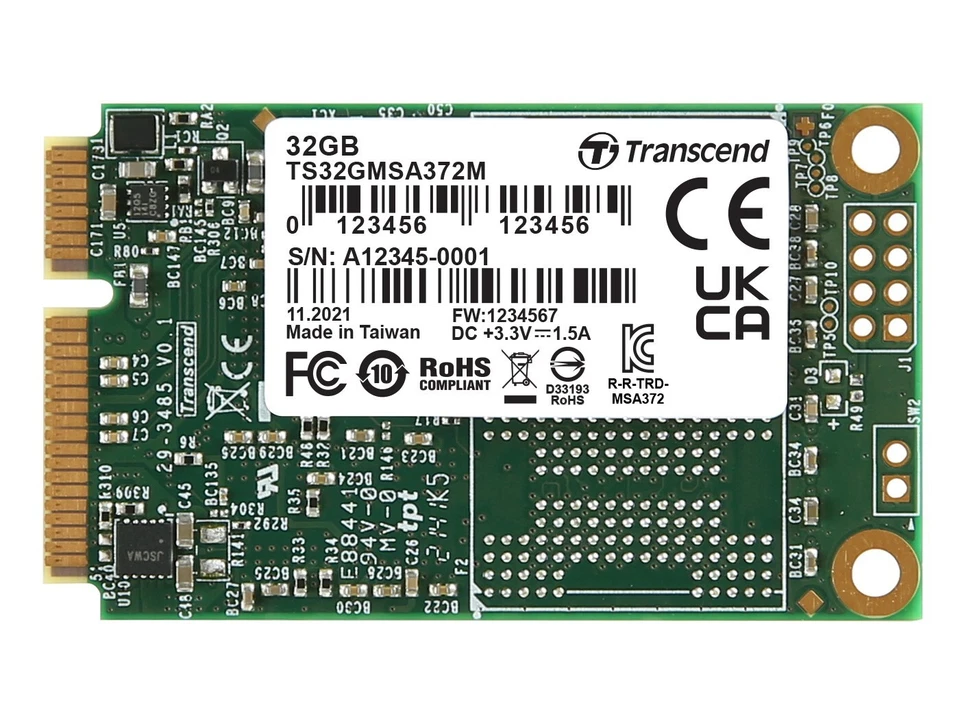 Transcend 32GB mSATA SSD  SATA3 MLC Industrial-Level Performance - TS32GMSA372M - Image 1 of 1