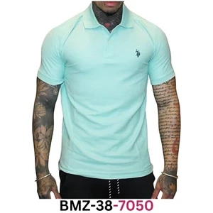 U.S. Polo Assn. Ultimate Pique Polo Shirt, Jade Green Heather/Navy SM - Picture 1 of 2