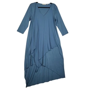 Soft Surroundings Kleid Damen mittelblau asymmetrisch fließend Langarm klassisch - Bild 1 von 9