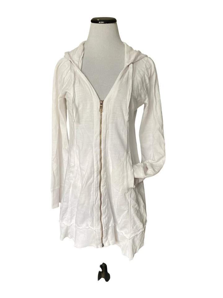 XCVI Wearables Mercantile Hoodie Size L White Asymmetrical Hem Lagenlook Artsy - Image 1 of 4