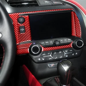 Red Carbon Fiber Center Control Trim Cover For Chevrolet Corvette C7 2014-2019 - Foto 1 di 11